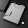 Nuevo suéter de cachemira para hombre de otoño e invierno, cuello redondo, tejido de siete puntos grueso, corte holgado, talla grande, jersey, suéter base de punto de lana de color liso
