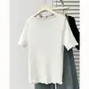 Top Camiseta Casual de Tricô de Seda Gelada Simples com Babados de Verão Novo para Mulheres Plus Size de 100kg, Manga Curta, Canelado 9674