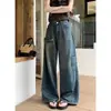 Jeans de pierna ancha estilo retro americano de trabajo para mujer petite con efecto de caída, versátiles, holgados, casuales, pantalones rectos adelgazantes para chicas a la moda
