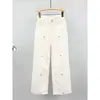 Pantalones de pierna ancha versátiles con diseño de bordado floral Dopamina, únicos y que alargan las piernas, jeans lavados personalizados fáciles de combinar para mujer