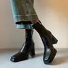 Versión de piel de vaca~2026 nuevos botines de tacón alto para mujeres menudas, de suela gruesa, que aumentan la altura, botines Chelsea de tacón grueso, botas de piel genuina