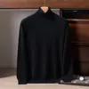 Suéter largo de cachemira versátil para otoño e invierno, corte holgado, lana pura, cálido, camiseta básica de punto simple para hombre, con cuello camisero