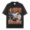 Camiseta Retrô Estampada Chris Brown Transfronteiriça Streetwear Americano Vintage Lavada Pesada Casual Manga Curta Ins