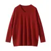Suéter de Cashmere para Mulheres 100% Cashmere Puro Quente Gola V Manga Longa Pulôver Cor Lisa Solto Aparência Emagrecedora Suéter Tricotado