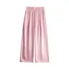 Pantalones de Verano 2026 para Mujer, Estilo Nuevo, con Pedrería, Tejido de Seda Helada, Satén de Acetato, Cintura Alta, Pierna Recta, con Pedrería, Protección Solar, Pierna Ancha para Mujer