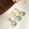 Collar de Zirconia Estilo Japonés de Lujo Ligero para Mujer, Set de Pendientes y Colgante de Cristal Iridiscente con Forma Ovalada Elegante, Nuevo Producto Transfronterizo