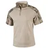 Camisa masculina de manga curta estilo tático, tamanho europeu, muito vendida, para o verão, camisa de manga curta estilo uniforme de trabalho de gola alta, camuflagem americana, para treinamento ao ar livre