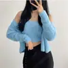Estilo Coreano Outono/Inverno 2026 Sexy Doce Regata Curta Camisola Cardigan Tricô Jaqueta Pequena Conjunto de Duas Peças Tamanho Único Veste a Maioria