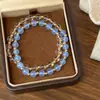 Pulsera de Piedra Natural con Cuentas Estilo Chino Simple Elegante Gama Alta Azul Claro Pulsera de Moda de Nicho Joyería Pequeña Fresca para Manos de Mujer