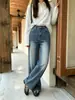 Jeans largo feminino com aplicações de strass, nova coleção de outono 2026, cintura alta, modelagem solta, estiloso, com design de perna reta, comprimento até o chão
