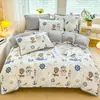 Juego de ropa de cama de cuatro piezas engrosado, cálido, de algodón puro con vellón de leche para otoño e invierno, juego de ropa de cama para bebé de algodón puro con vellón de leche, oferta especial