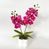 Maceta cuadrada artificial 2 ramas 12 flores Orquídea Phalaenopsis planta en maceta decoración del hogar tacto realista flor artificial bonsái adorno pequeño