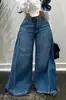 Jeans europeos y americanos de pierna ancha para mujer, lavado azul, pantalones acampanados de retazos, holgados, hasta el suelo, pantalones de flecos