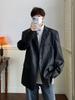 Chaqueta de traje con hombreras en negro puro para hombre, chaqueta de aviador de cuero estilo motociclista retro estilo americano de alta gama para primavera y otoño.