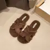 Pantuflas mullidas para mujer, nuevo estilo otoño/invierno 2026, de suela plana, casuales, de felpa, de alta gama y mullidas, pantuflas de algodón de una tira