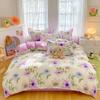 Set de cuatro piezas de algodón lijado grueso estilo Ins Algodón fresco Agradable para la piel Desnudo Sábana para dormir Funda de edredón Juego de tres piezas Ropa de cama