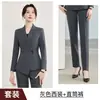 Venta al por mayor transfronteriza de atuendos profesionales nuevos de otoño e invierno: conjunto de dos piezas para mujer con blazer de solapa pequeña, pantalón acampanado y falda de línea A en gris
