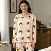 Pijamas de Manga Larga para Mujer de Primavera y Otoño, Lindos Dibujos Animados Casuales y Cómodos Estilos Delgados de Otoño e Invierno que se Pueden Usar Afuera Conjuntos de Ropa para el Hogar para Mujer