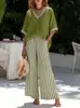 Em Estoque 2026 Site Independente Moda Europeia e Americana Transfronteiriça Conjunto de Duas Peças Casual Feminino Listrado Confortável Solto Decote V