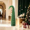 Nuevo producto transfronterizo: Árbol de milenrama verde navideño con bordes blancos, de pelo largo, cabeza inclinada, adorno decorativo plegable para fiesta navideña