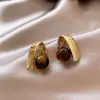 Brincos redondos com gotas de óleo estilo Maillard, luxo leve, alta qualidade, modernos, ear cuffs simples, elegantes e versáteis, brincos de nicho para mulheres