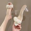 Salto Alto Transparente Sandálias de Cristal de Verão Sapatos Femininos 2025 Novos Chinelos de Verão Meio Chinelos Sandálias de Salto Alto Chinelos Femininos para Uso Externo