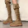 Fivela de Cinto Design de Duas Formas Estilo Western Botas de Cavaleiro 2024 Novo Aumento Alongamento das Pernas Botas Western de Camurça