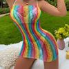 CS09 Roupa Íntima Sexy Arco-Íris Europeia e Americana Amazon Saia Reta com Amarração no Quadril Roupas Sexy de Rede