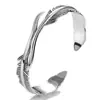 Pulseira aberta de prata tailandesa folha preta prata tailandesa vintage pena pulseira aberta moda personalidade moderna para namorado