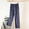 Calça de Pijama Individual Masculina Calça de Algodão Primavera e Outono Quatro Estações Fina Solta Roupa Externa Reta Xadrez Calça de Casa Tamanho Grande