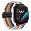 Adecuado para correa Fitbit Versa 4, Sense bucle tejido de nailon con cierre magnético de metal Versa 2