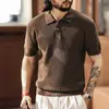 Nova Camisa Polo Masculina Italiana Estilo Old Money Manga Curta com Lapela, Camisa de Tricô Americana Tendência Outono Masculina Simples Retrô