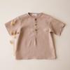 Camiseta de Linho e Algodão Primavera e Verão Infantil Tops de Manga Curta Cor Lisa Retrô Camisas de Bebê Shorts Casuais Simples para Meninos