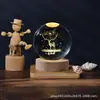Bola de Cristal Tallada en 3D Transfronteriza Luz Nocturna Luminosa Sistema Solar Portalamparas de Madera Maciza Adornos Luz Cálida Luz Nocturna Regalo