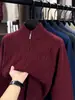 Suéter com zíper parcial, suéter masculino, suéter de tricô, suéter espesso, suéter de trança, estilo para meia-idade, versão espessa, zíper semi-alto