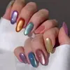 Uñas postizas de colores mixtos macaron ojo de gato arcoíris color contrastante arte de uñas almendra brillo disperso de ensueño pegatinas de uñas postizas desmontables