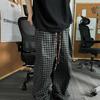 Pantalones vintage antiguos para hombre, pantalones a cuadros negros y grises, pantalones rectos casuales retro de estilo japonés para otoño