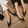 Zapatos Documentales de Gatito con Punta Profunda en V para Primavera Temprana 2024 Zapatos de Mujer de Tacón Bajo de Charol