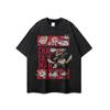 Camiseta de manga larga lavada con estampado de dibujos animados de American Street Fashion, estilo retro de gran tamaño para hombre y mujer.