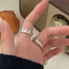 Versión Coreana del Anillo Clásico de Estrella de Plata de Ley S925 para Mujer, Anillo Vintage Negro Teñido Simple y de Moda Tendencia