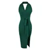 Elegante e sofisticado vestido slip preto de alça no pescoço com decote em V profundo, cintura alta, efeito emagrecedor e fenda, vestido longo de verão