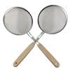 Colador de acero inoxidable no magnético para el hogar, cuchara de agujero pequeño para freír, mango de madera, filtro de malla antifugas, rejilla de aceite colgante de 16 cm