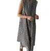 Falda Larga de Cuadros Coreana 2026 con Dobladillo Ancho, Vestido Camiseta Holgado sin Mangas por Encima de la Rodilla