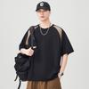 Anyang 2026 Verão Nova Gola Redonda Casual Versátil Patchwork Color Block Manga Curta Camiseta Solta Estilo Retrô Japonês Camiseta