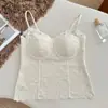 Camisola de Encaje de Alta Gama para Primavera y Verano para Mujer con Copas, Ropa Interior Sexy, Atuendo de Chica Atrevida, Top Delgado y Transpirable