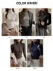 Camisa Básica Estilosa Patchwork com Costura Dupla e Gola Alta Meia-Boca para Mulheres, Outono e Inverno, Tencel Lyocell, Ombro Normal, Top Tendência para Usar por Baixo
