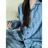 Pijama Lindo Azul con Borlas Primavera y Otoño Estilo Coreano Pantalones de Manga Larga Conjunto Delgado de Ropa para el Hogar para Estudiantes Venta al por Mayor Transfronteriza