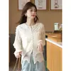 Blusa de Encaje Estilo Francés para Mujer 2025 Verano Nueva Estilo Coreano Diseño de Blusa Ajustada y Elegante Top de Manga Larga