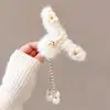 Accesorio para el cabello de pinza de tiburón marrón, de bajo volumen, esponjoso, para peinado semi-recogido, pinza grande de oso para el cabello, pinza de garra con orejas de gato y borla elegante para mujer