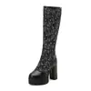 Sandalias de Mujer Estilo Europeo y Americano, Tacones Altos de Punta Redonda, Tallas de Amazon 40-50, Botas de Cuero con Cremallera Trasera, Tacón Grueso, Botas Altas para Mujer